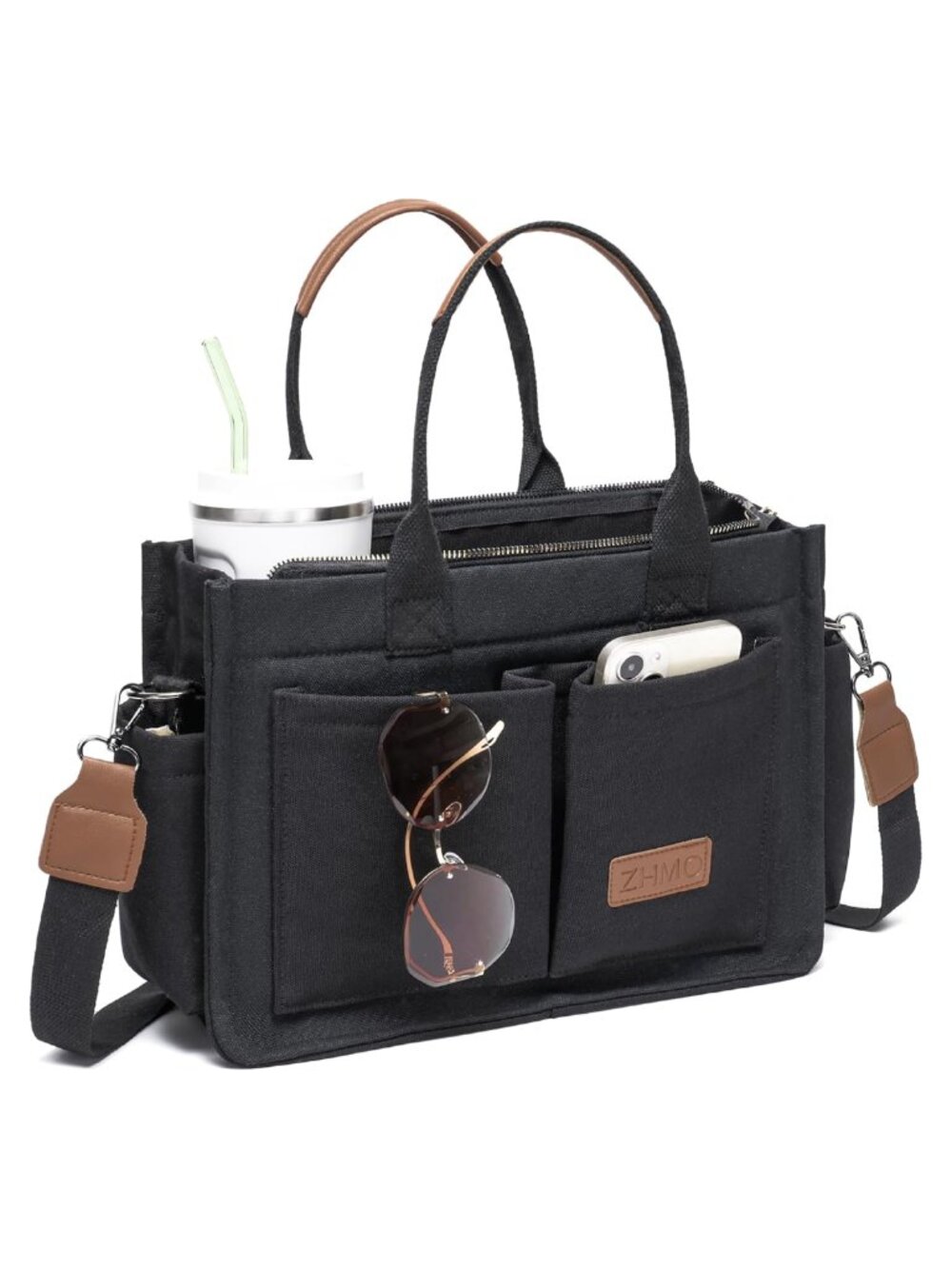 Canvas Tote Bag Large Laptop Work Travel Crossbody Purse with Compartments